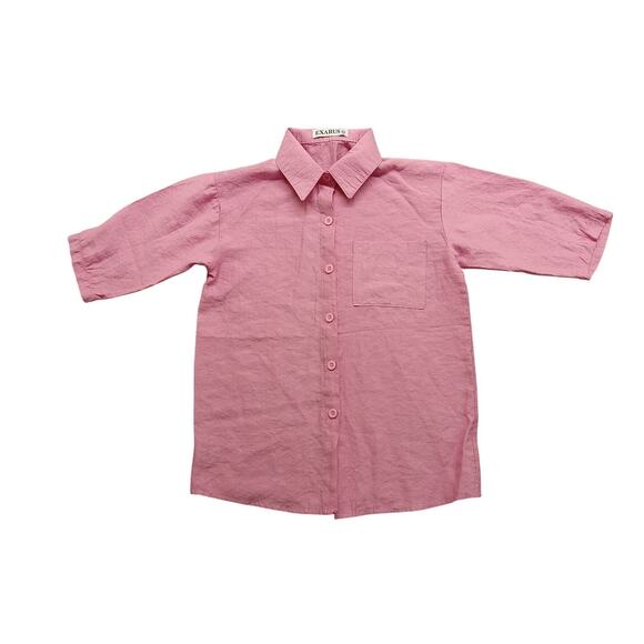 Exarus Top Girls 7Y 3/4 Sleeve Button Front Pink Rayon Blend - Picture 1 of 6